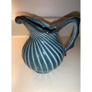 Vintage Enesco Japan Teal Spiral Swirl Designed 4 1/2” Tall Creamer Pitcher